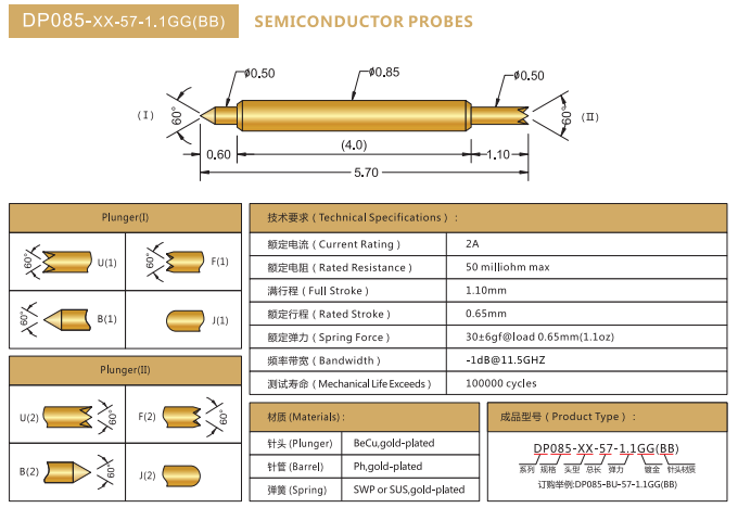 DP0.85mm探針，雙頭探針，華榮華BGA探針廠家